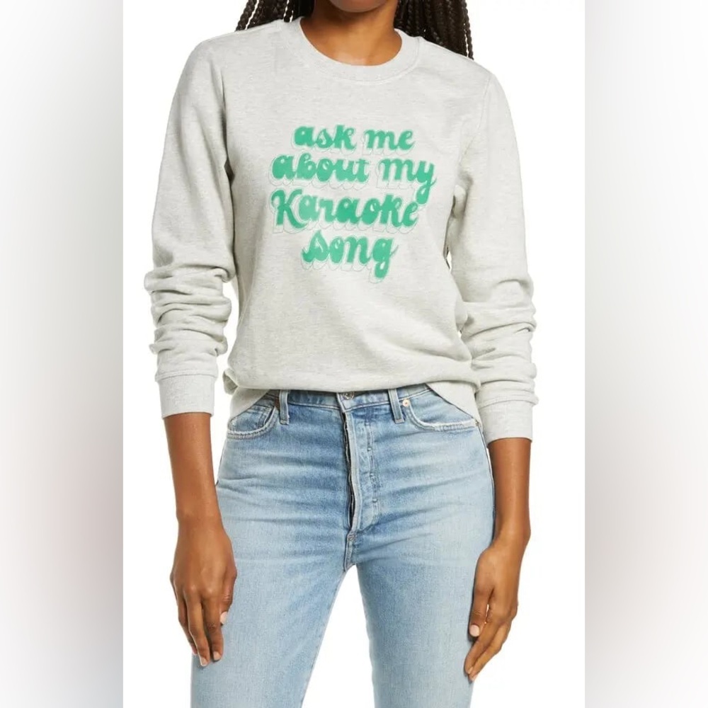 NEW Ban. Do Karaoke Crewneck Sweatshirt Pullover Gray Small W